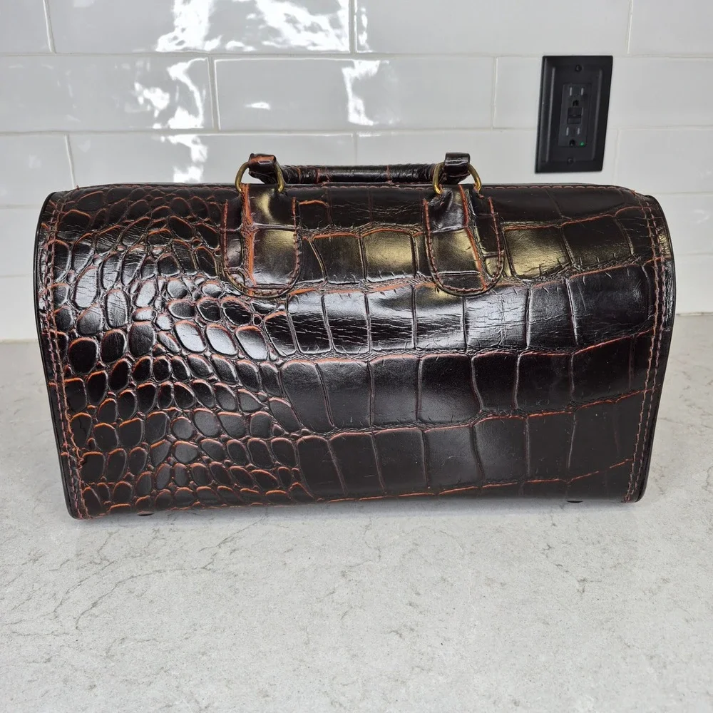 Upjohn Doctor Bag Vintage Faux Croc Embossed Leather Brown Unisex